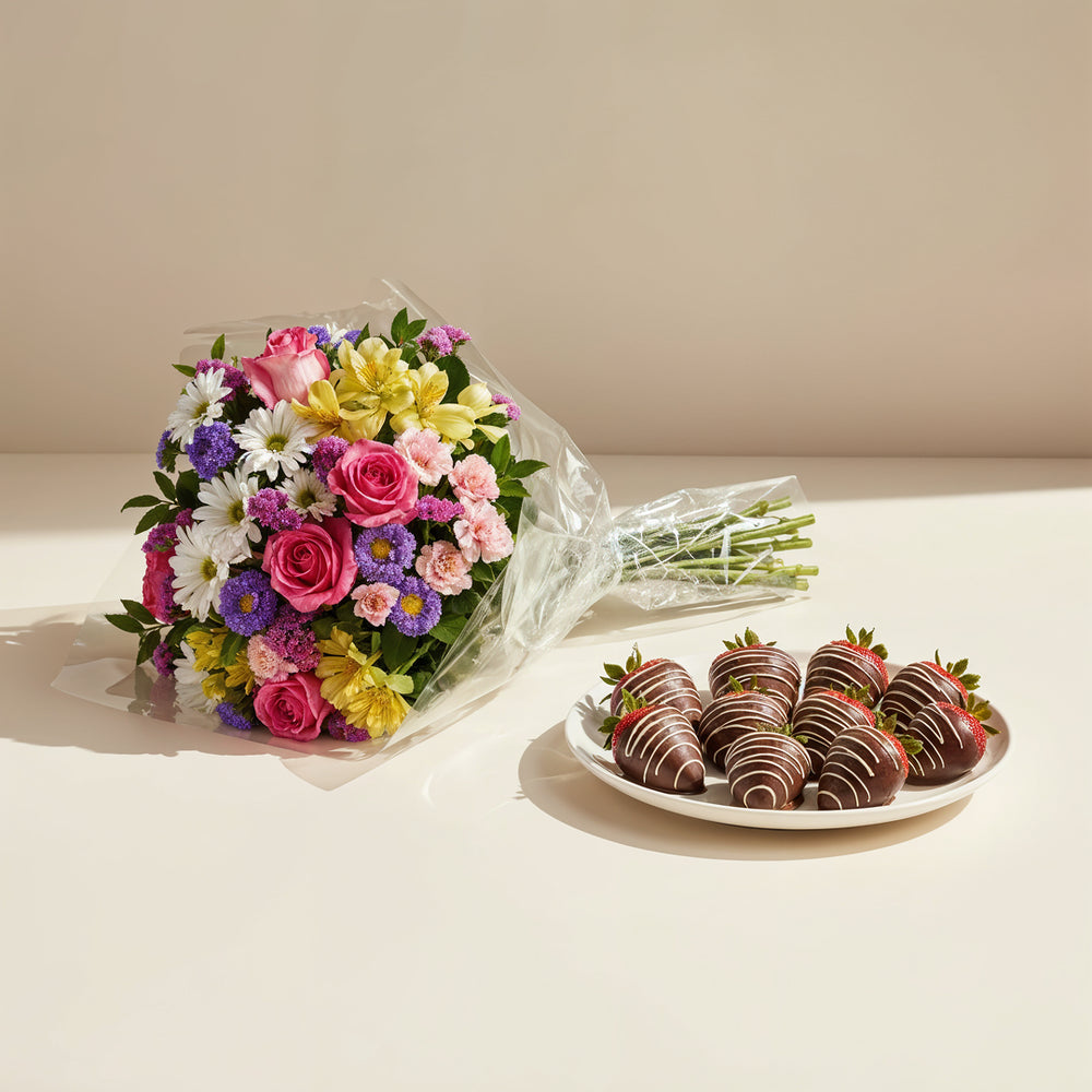 Birthday Designer Choice Bouquet & Chocolate Covered Strawberries