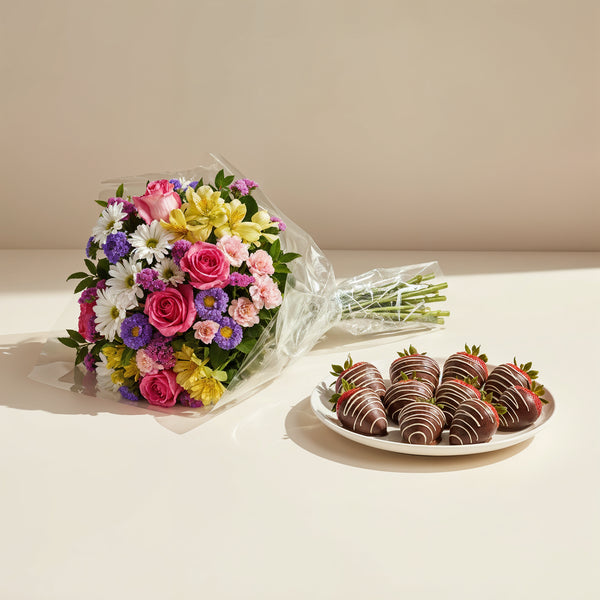 Birthday Designer Choice Bouquet & Chocolate Covered Strawberries