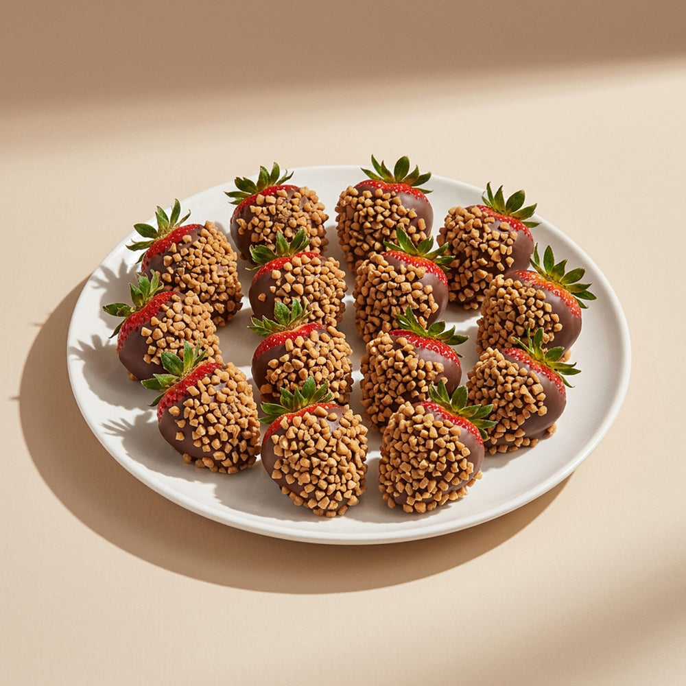 Dark Chocolate Covered Strawberries with Toffee Bits