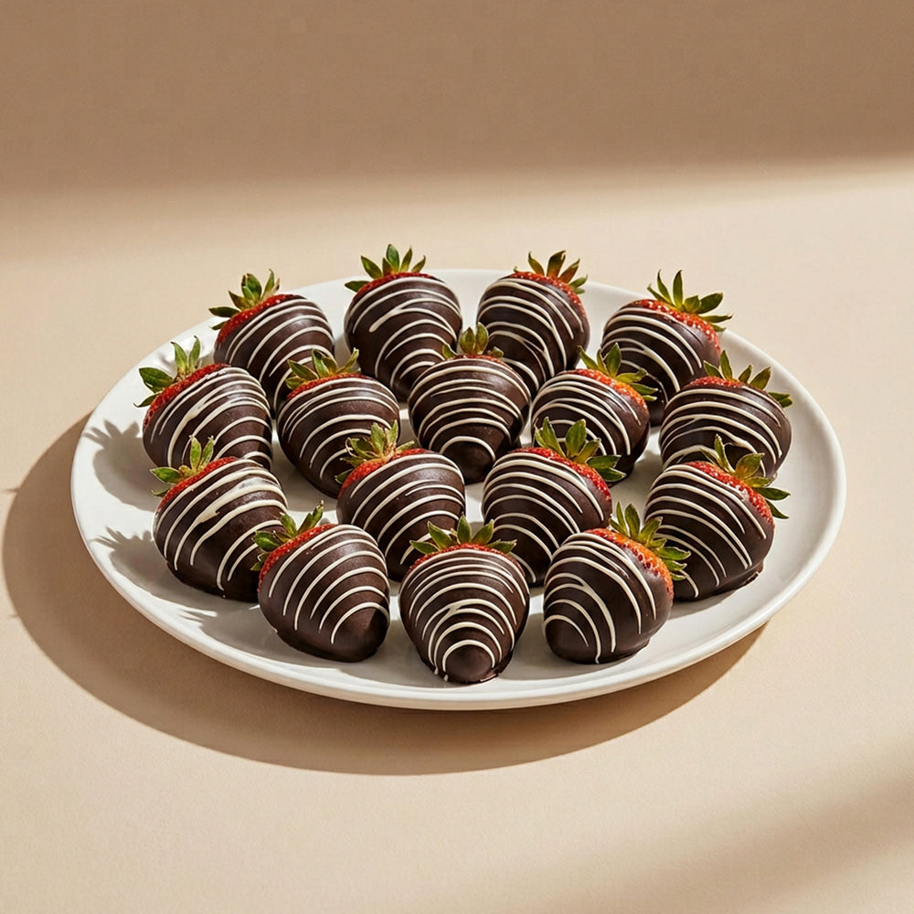 Dark Chocolate Covered Strawberries with White Chocolate Drizzle