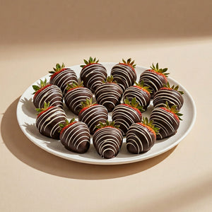 Dark Chocolate Covered Strawberries with White Chocolate Drizzle