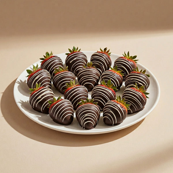 Dark Chocolate Covered Strawberries with White Chocolate Drizzle