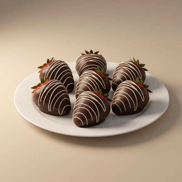 Dark Chocolate Strawberries and White Drizzle | Pack of 6