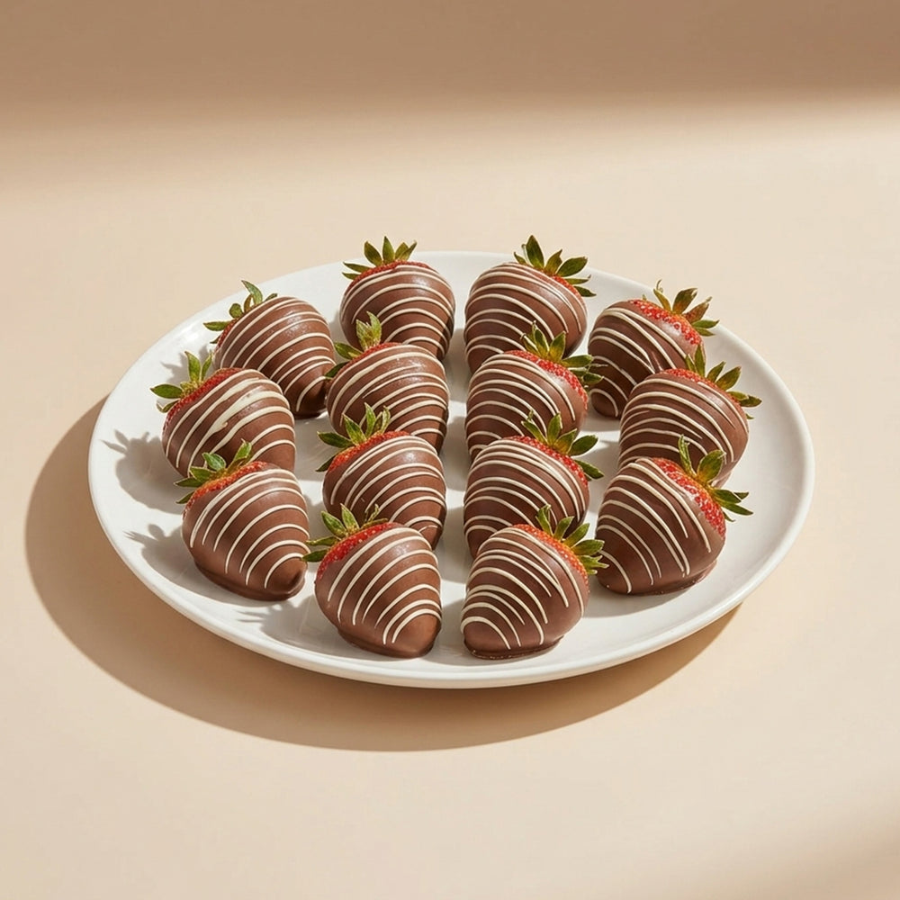 Milk Chocolate Covered Strawberries with White Chocolate Drizzle