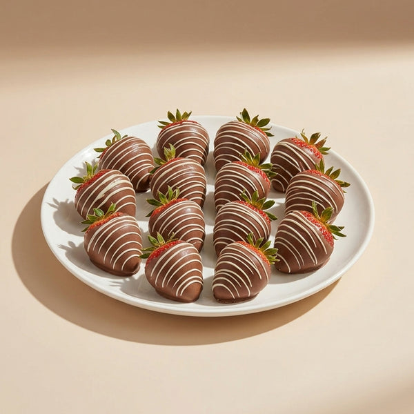 Milk Chocolate Covered Strawberries with White Chocolate Drizzle