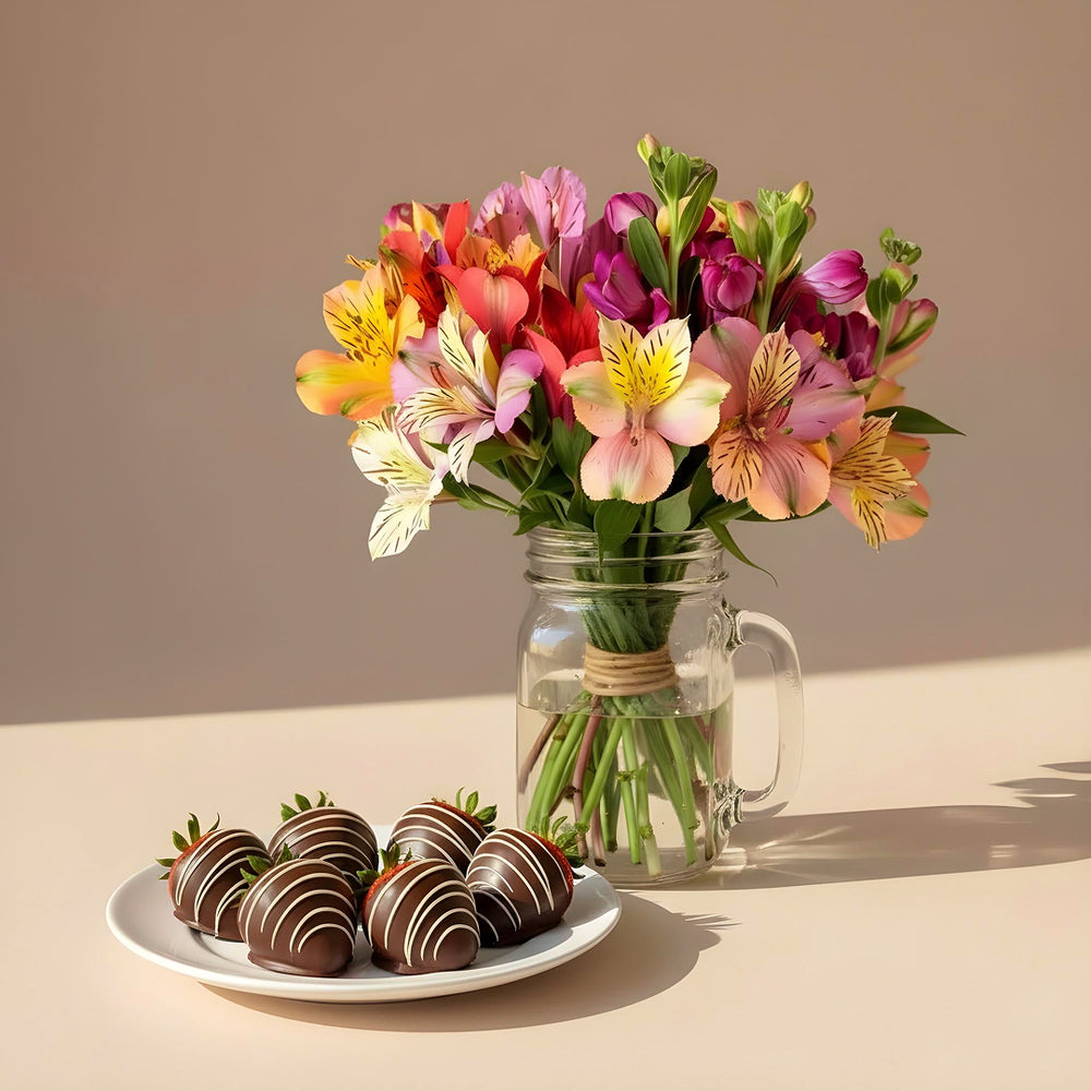 Alstroemeria Blooms and Chocolate Covered Strawberries