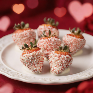 6 Valentines White Chocolate Covered Strawberries with Sprinkles Chocolate Covered