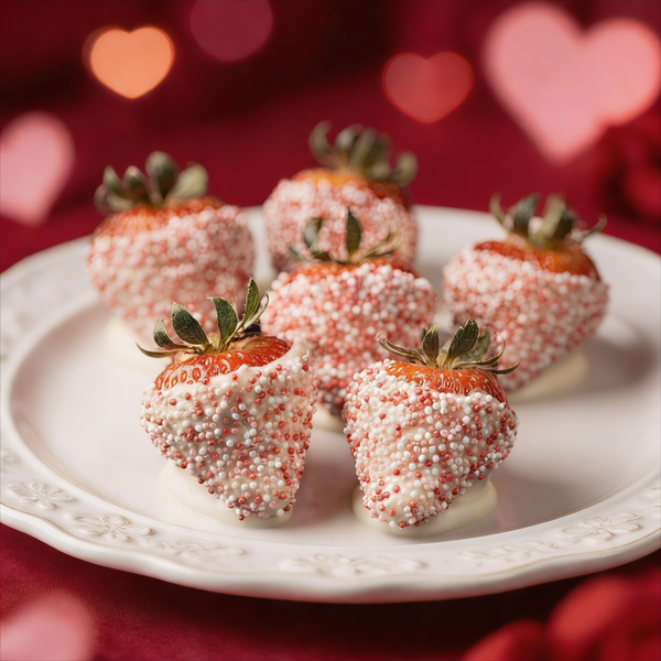 6 Valentines White Chocolate Covered Strawberries with Sprinkles Chocolate Covered