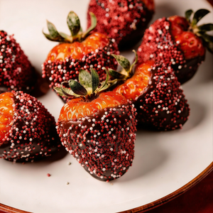 6 Valentines Dark Chocolate Covered Strawberries with Sprinkles Chocolate Covered