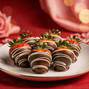 6 Valentines Dark Chocolate Covered Strawberries with White Chocolate Drizzle Chocolate Covered