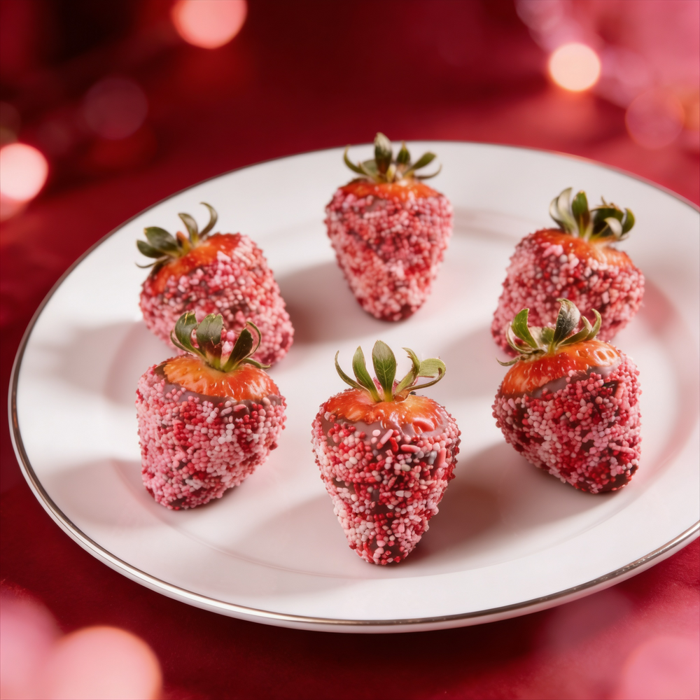 6 Valentines Milk Chocolate Covered Strawberries with Sprinkles Chocolate Covered