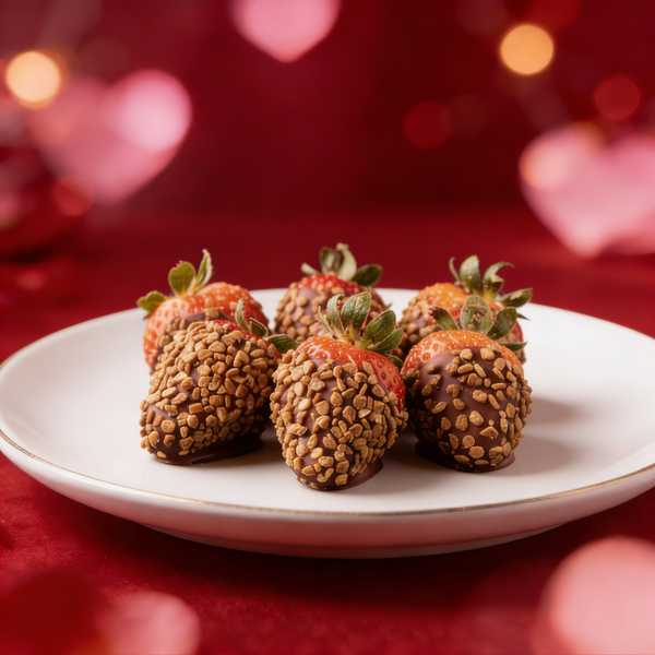 6 Valentines Milk Chocolate Covered Strawberries with Toffee Bits Chocolate Covered