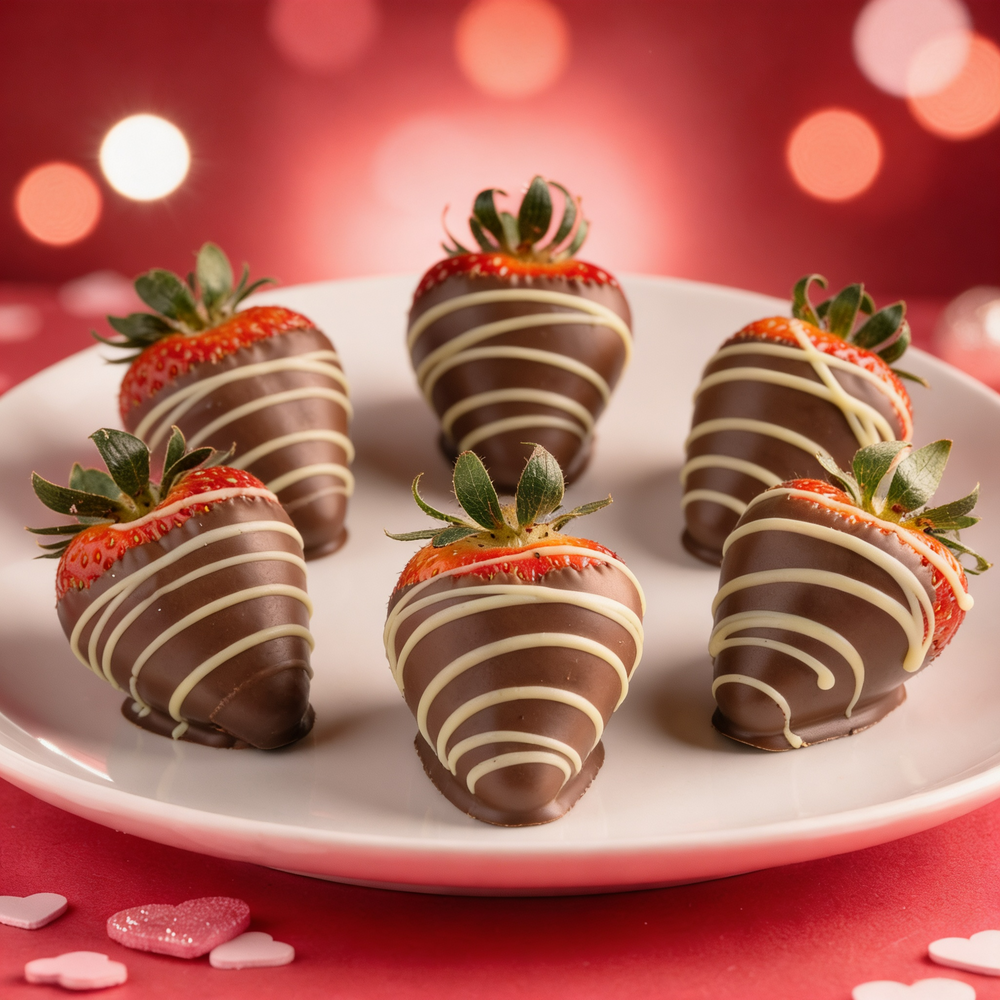 6 Valentines Milk Chocolate Covered Strawberries with White Chocolate Drizzle Chocolate Covered
