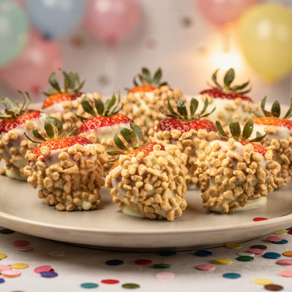 Birthday White Chocolate Covered Strawberries with Toffee Bits Chocolate Covered