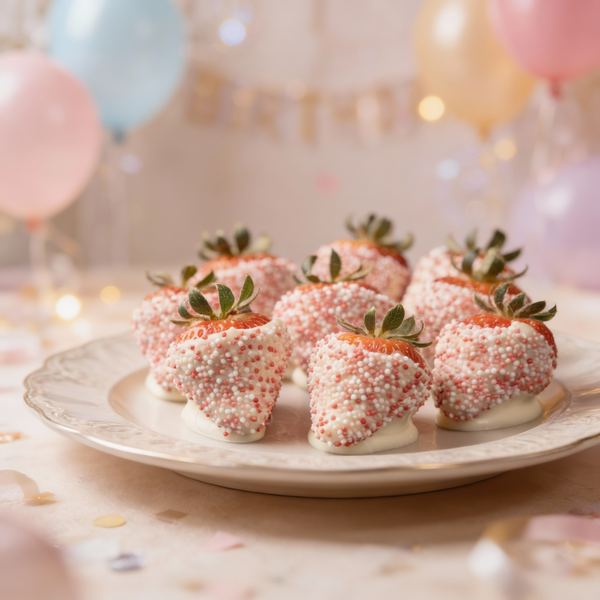 Birthday White Chocolate Covered Strawberries with Sprinkles Chocolate Covered
