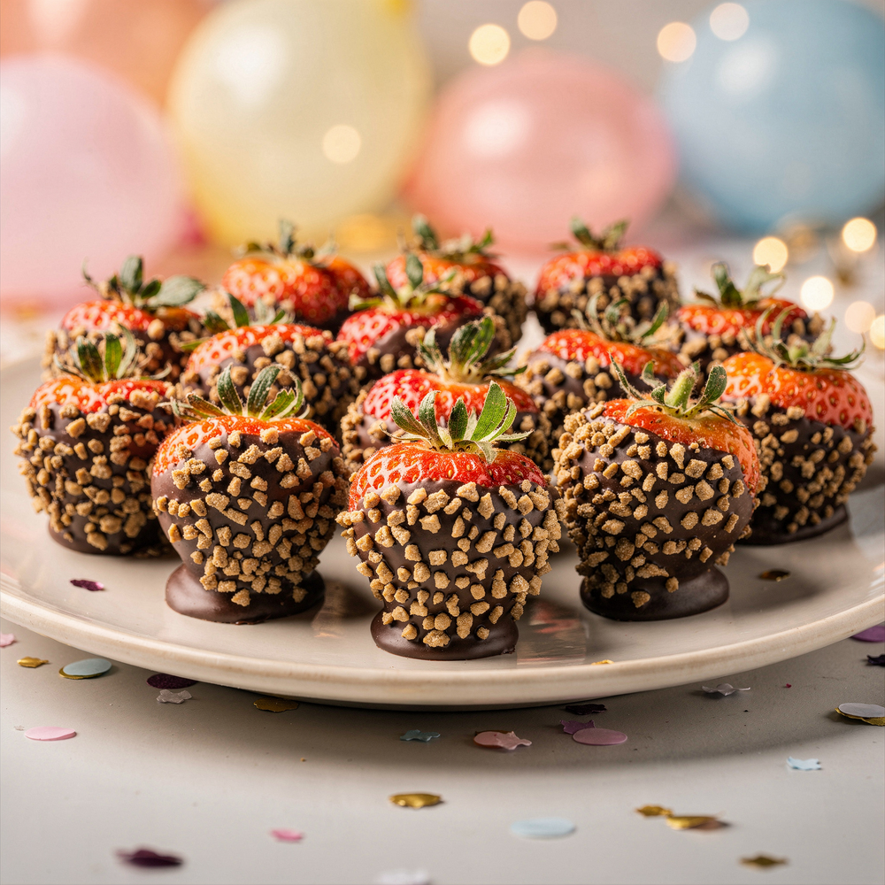 Birthday Dark Chocolate Covered Strawberries with Toffee Bits Chocolate Covered