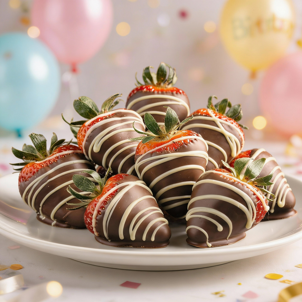 Birthday Milk Chocolate Covered Strawberries with White Chocolate Drizzle Chocolate Covered