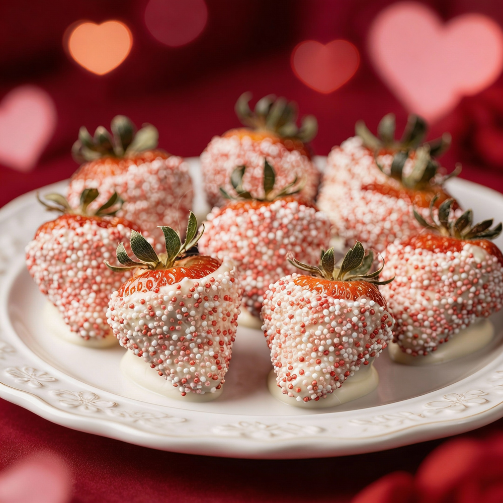 Valentines White Chocolate Covered Strawberries with Sprinkles Chocolate Covered