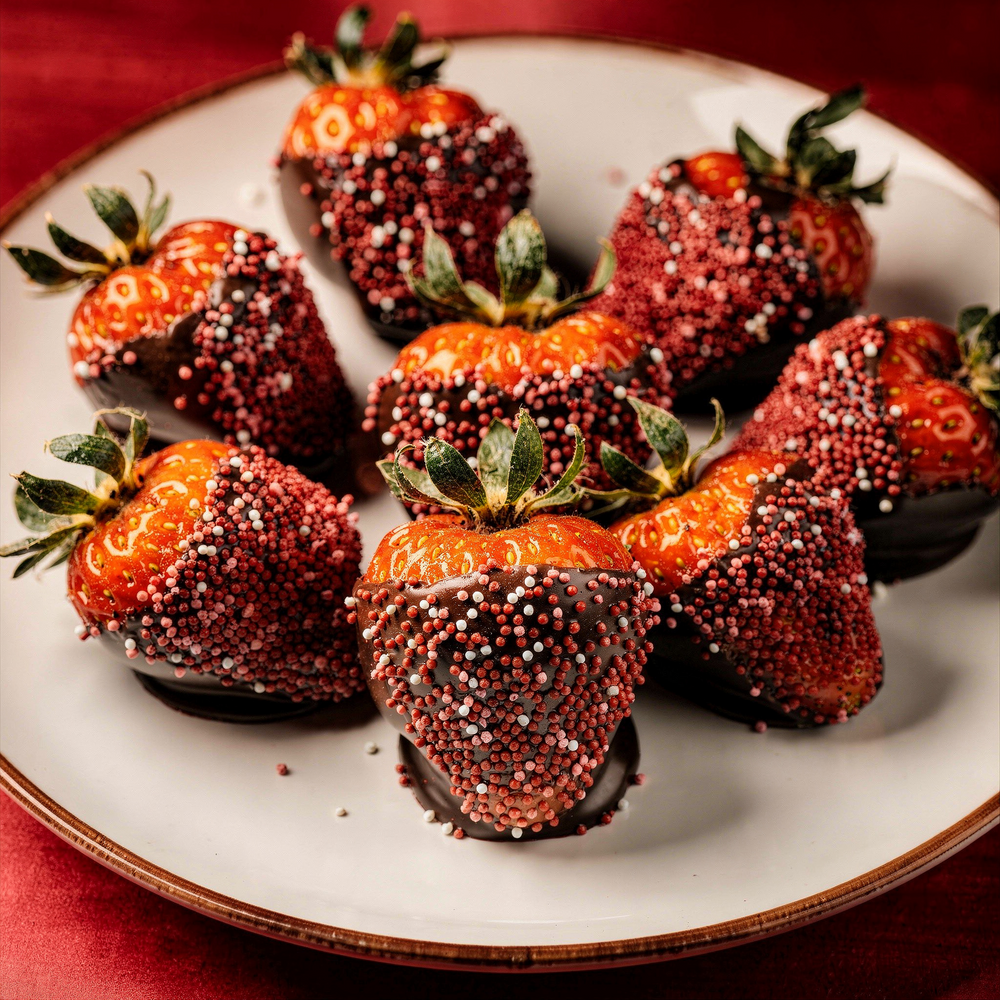 Valentines Dark Chocolate Covered Strawberries with Sprinkles Chocolate Covered