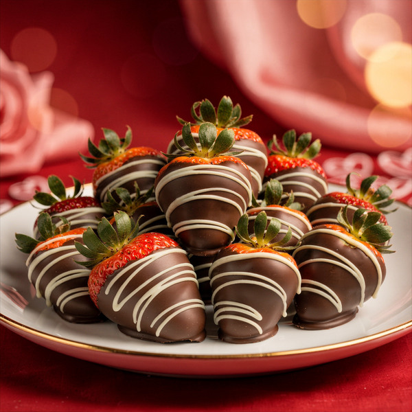 Valentines Dark Chocolate Covered Strawberries with White Chocolate Drizzle Chocolate Covered