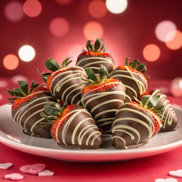 Valentines Milk Chocolate Covered Strawberries with White Chocolate Drizzle Chocolate Covered