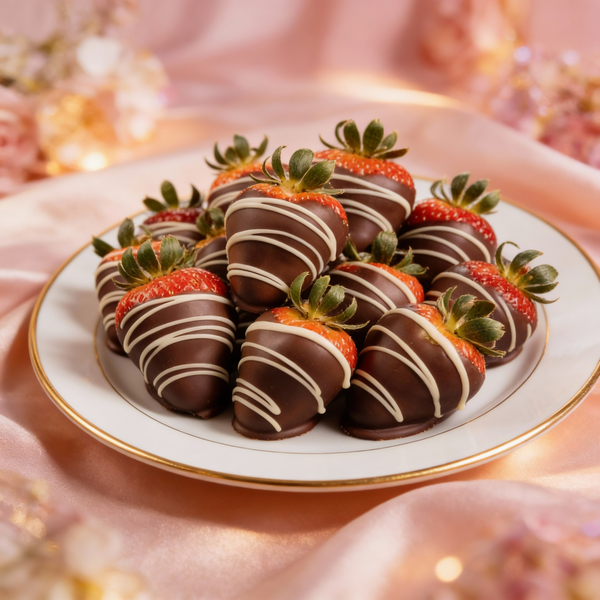 Her Favourite Dark Chocolate Covered Strawberries with White Chocolate Drizzle Chocolate Covered